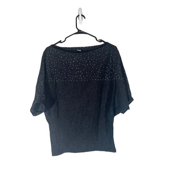 Avellini Black Merino Wool Short Sleeve Sequin Dressy Knit Sweater Women Sz S - Picture 1 of 8